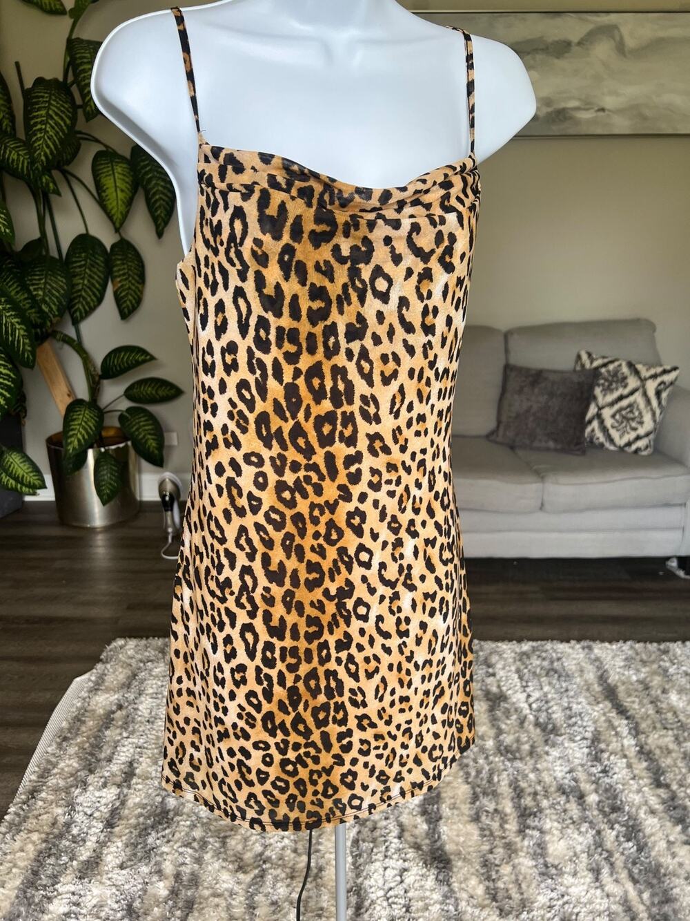 Forever 21 Women's Size M‎ Slip Dress Leopard Print Velvet Bodycon #780